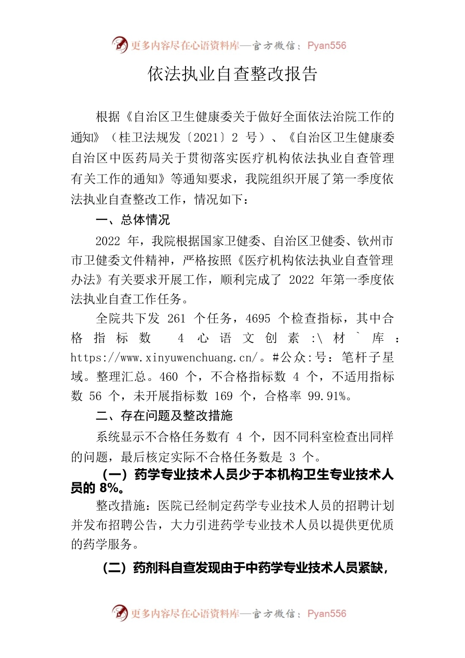 2022年依法执业自查整改报告.docx_第1页