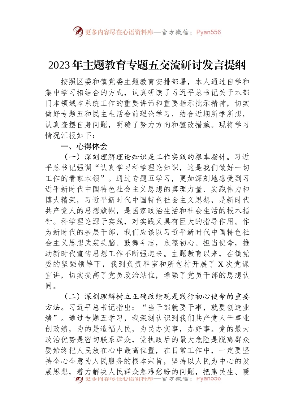 2023年主题教育专题五交流研讨发言稿提纲.docx_第1页