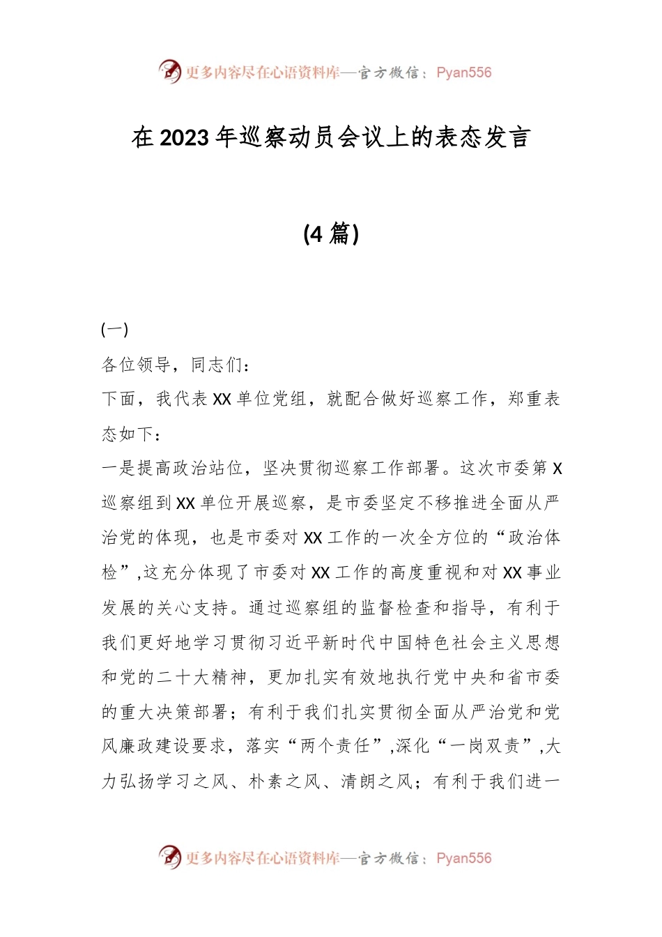 (4篇)在2023年巡察动员会议上的表态发言.docx_第1页