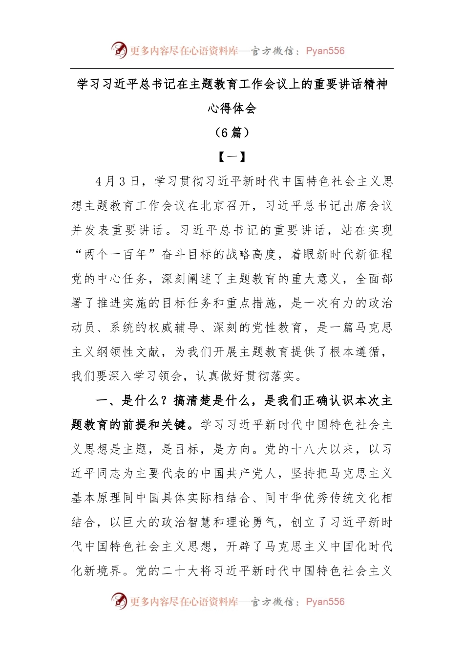(6篇)学习习近平总书记在主题教育工作会议上的重要讲话精神心得体会.docx_第1页