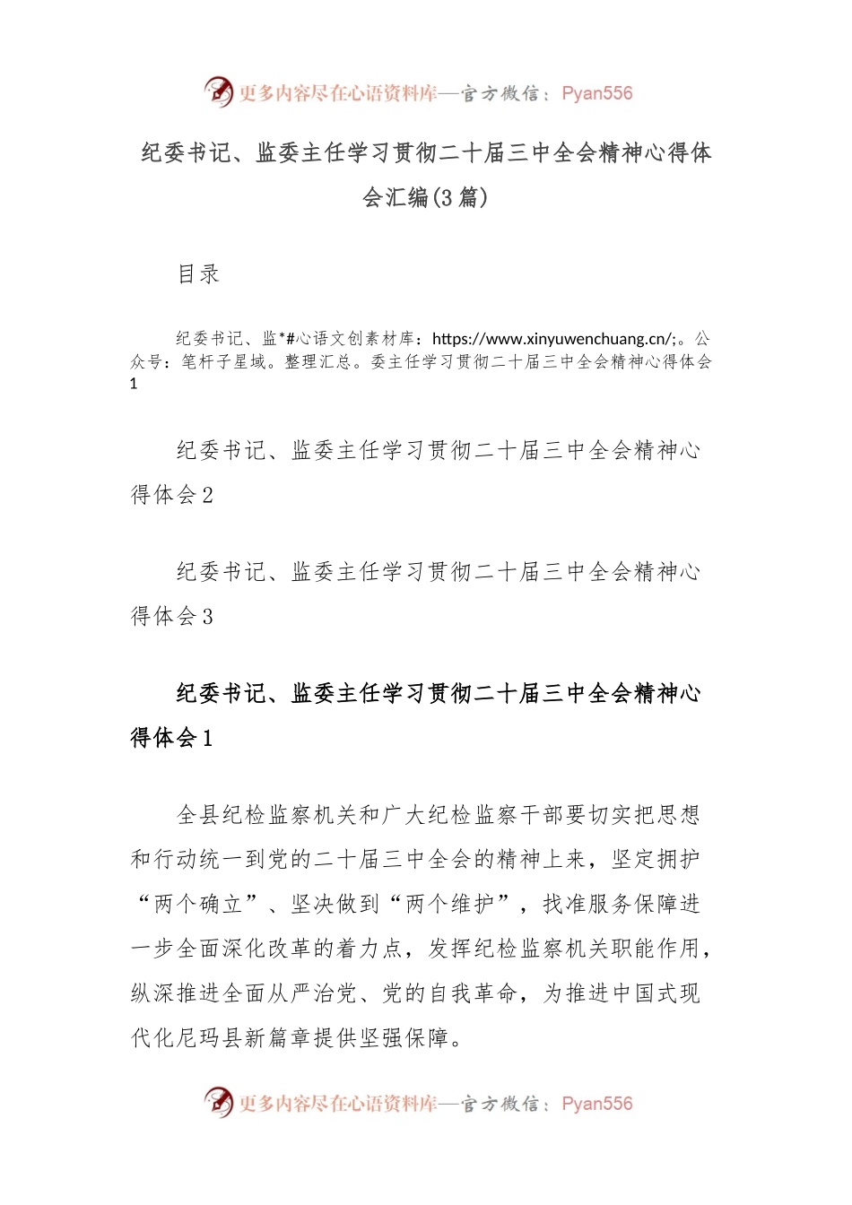 (3篇)纪委书记、监委主任学习贯彻二十届三中全会精神心得体会汇编.docx_第1页