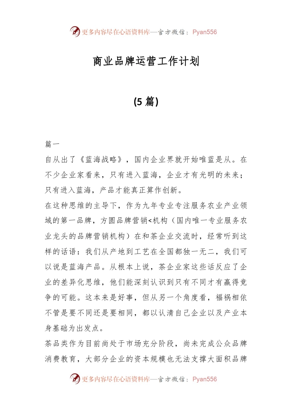(5篇)商业品牌运营工作计划.docx_第1页