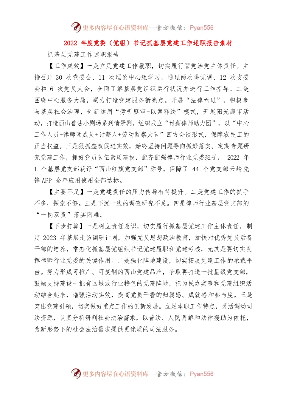 2022年度党委（党组）书记抓基层党建工作述职报告素材.docx_第1页
