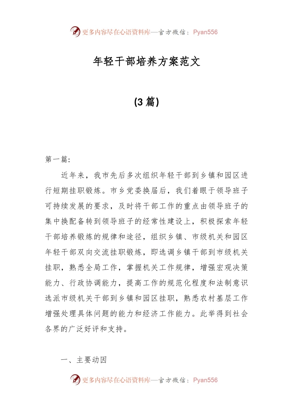 (3篇)年轻干部培养方案范文.docx_第1页