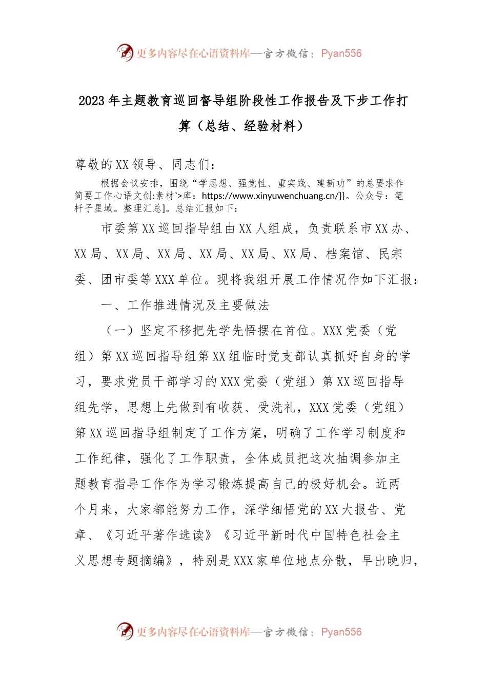 2023年主题教育巡回督导组阶段性工作报告及下步工作打算（总结、经验材料）.docx_第1页