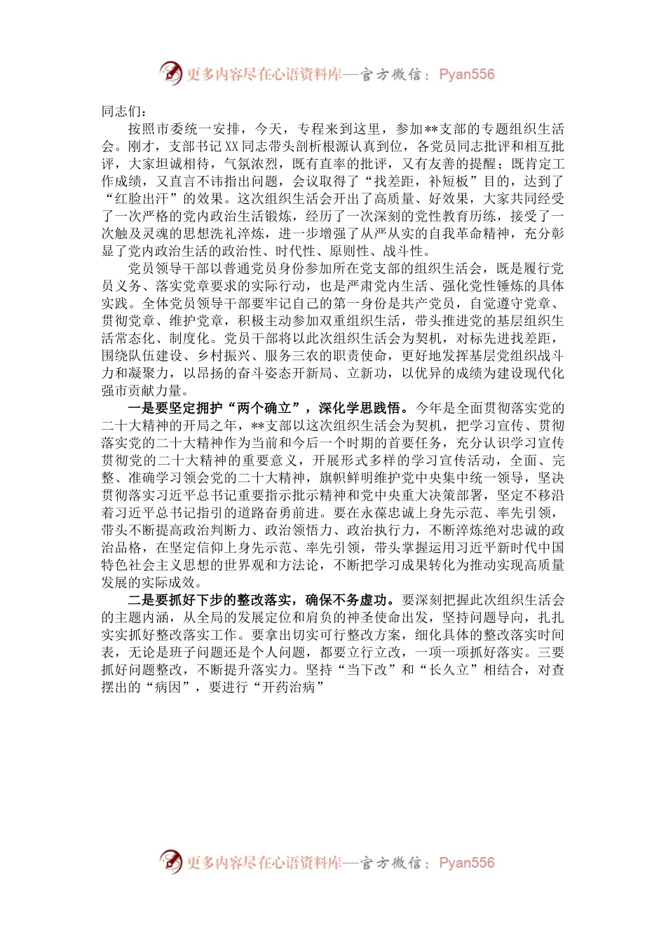 2022年度基层党支部组织生活会总结讲话.docx_第1页
