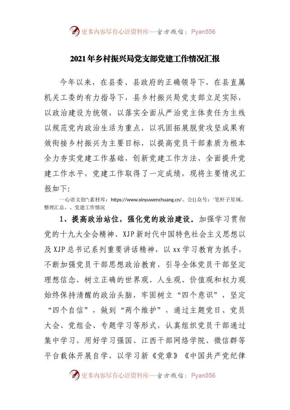 2021年乡村振兴局党支部党建工作情况汇报.docx_第1页