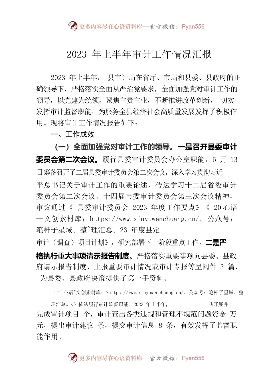 2023年上半年审计工作情况汇报.docx_第1页