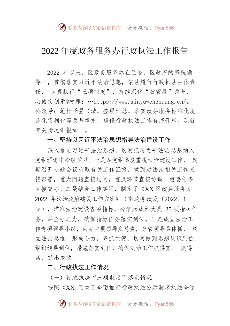 2022年度政务服务办行政执法工作报告（20230130）.docx_第1页