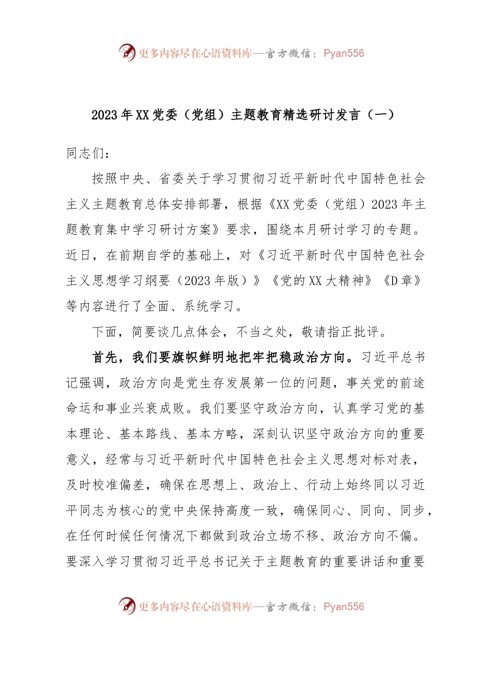 2023年XX党委（党组）主题教育精选研讨发言（一）.docx_第1页