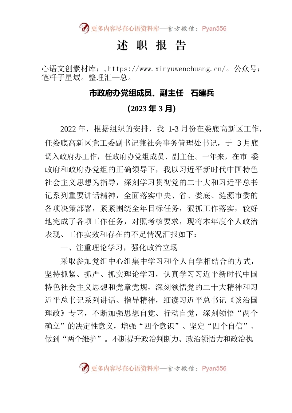 2022年市政府办党组成员述职报告.docx_第1页