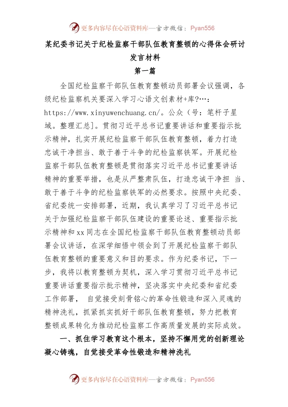 (2篇)【教育整顿】某纪委书记关于纪检监察干部队伍教育整顿的心得体会研讨发言材料.docx_第1页