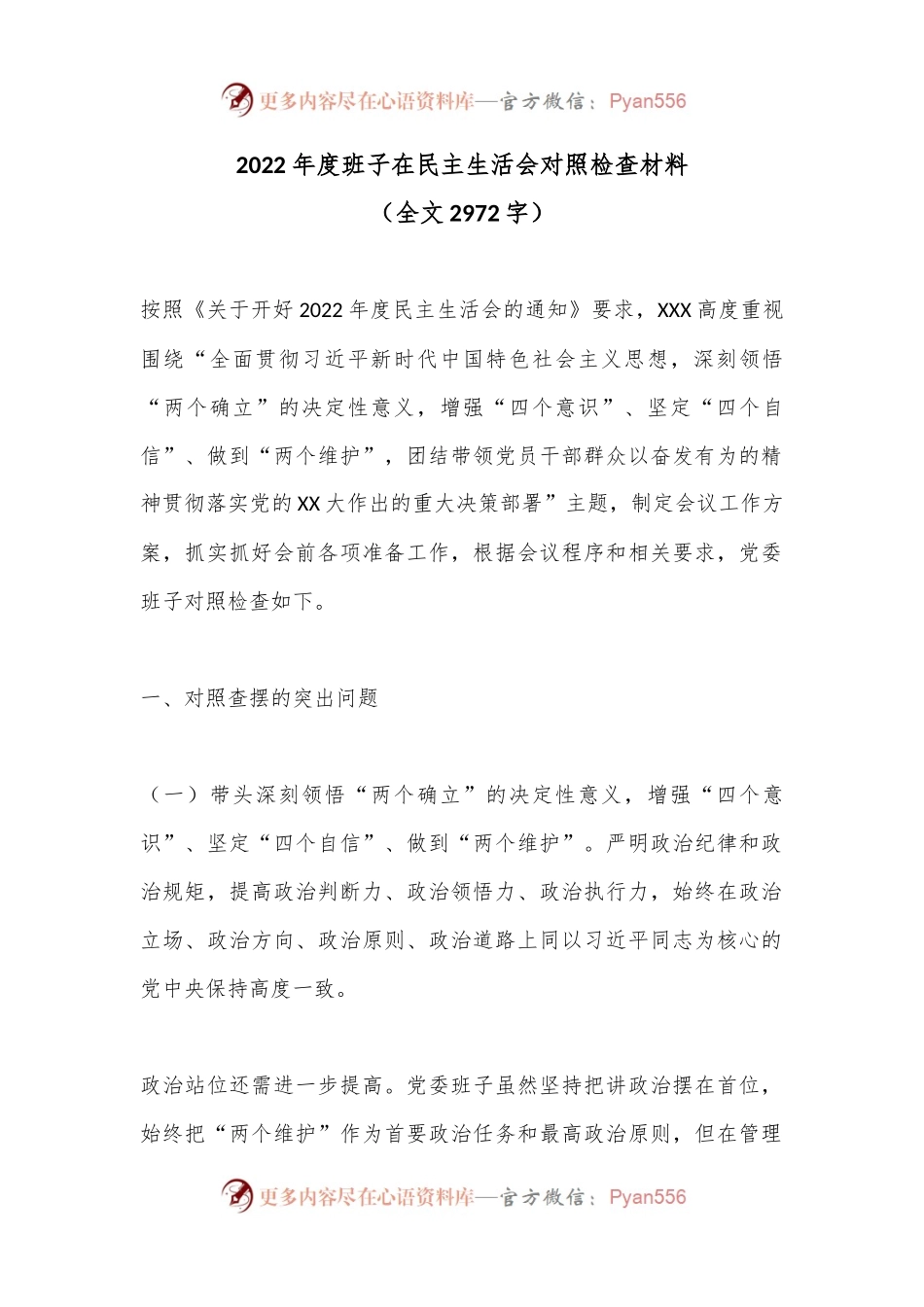 2022年度班子在民主生活会对照检查材料.docx_第1页