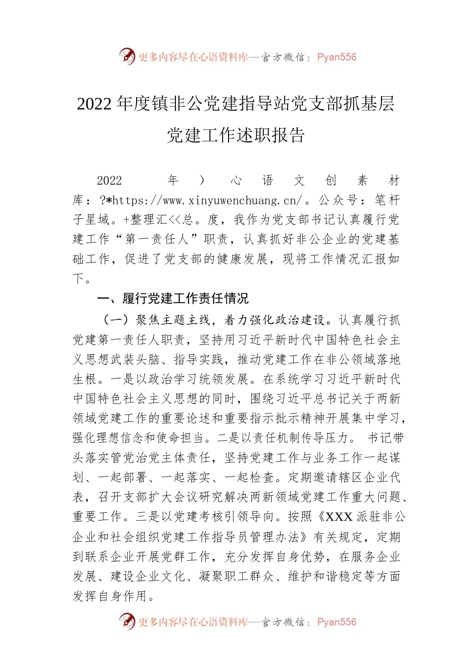 2022年度镇非公党建指导站党支部抓基层党建工作述职报告.docx_第1页