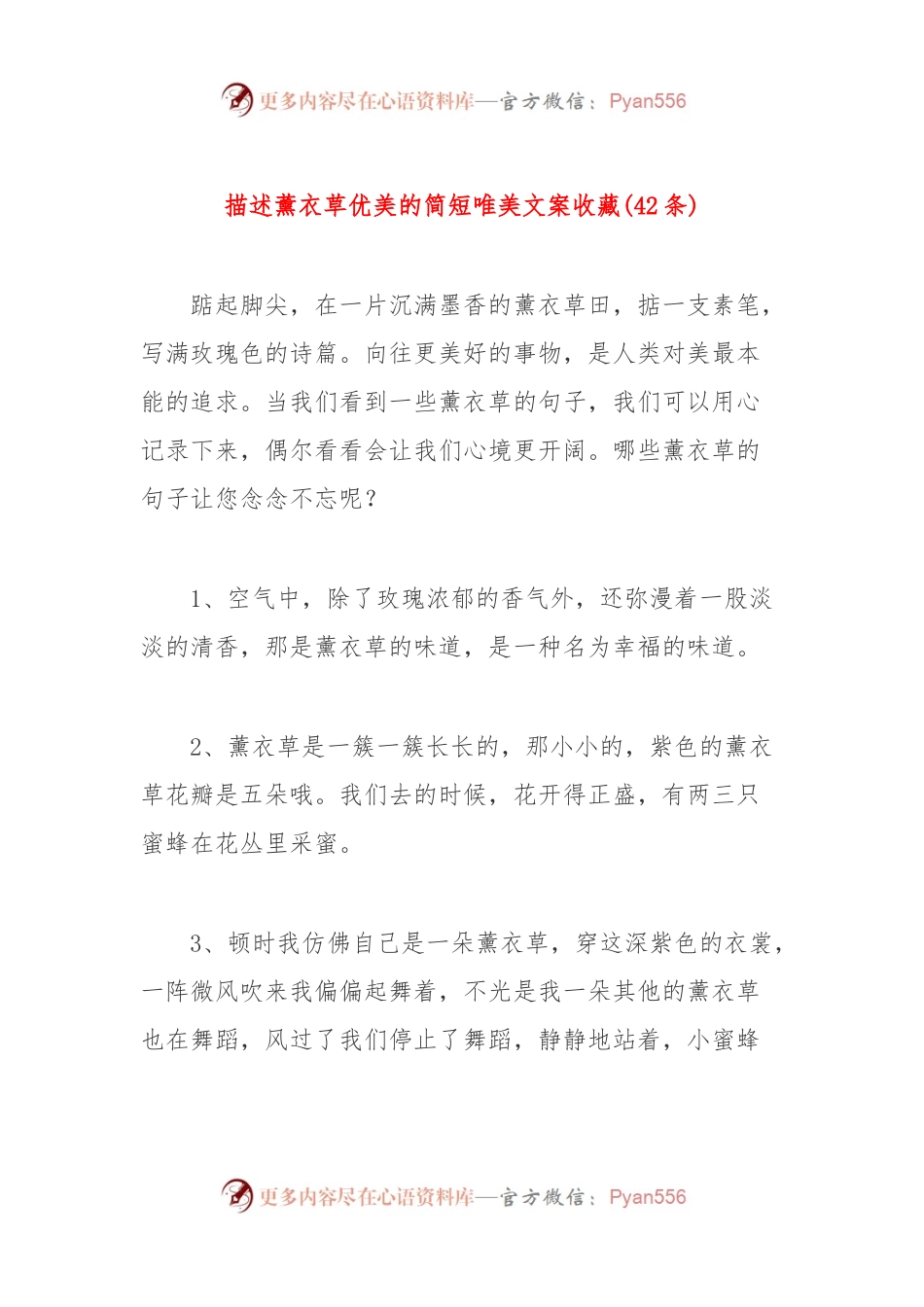 (42条)描述薰衣草优美的简短唯美文案收藏.docx_第1页