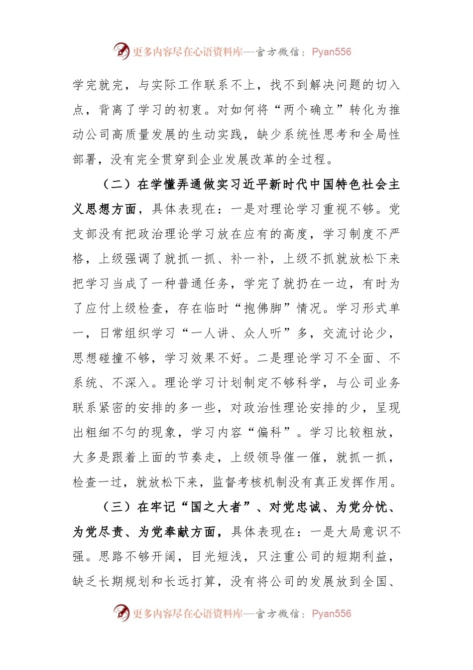 (3篇)国企公司党支部2022年度组织生活会班子对照检查材料.docx_第2页