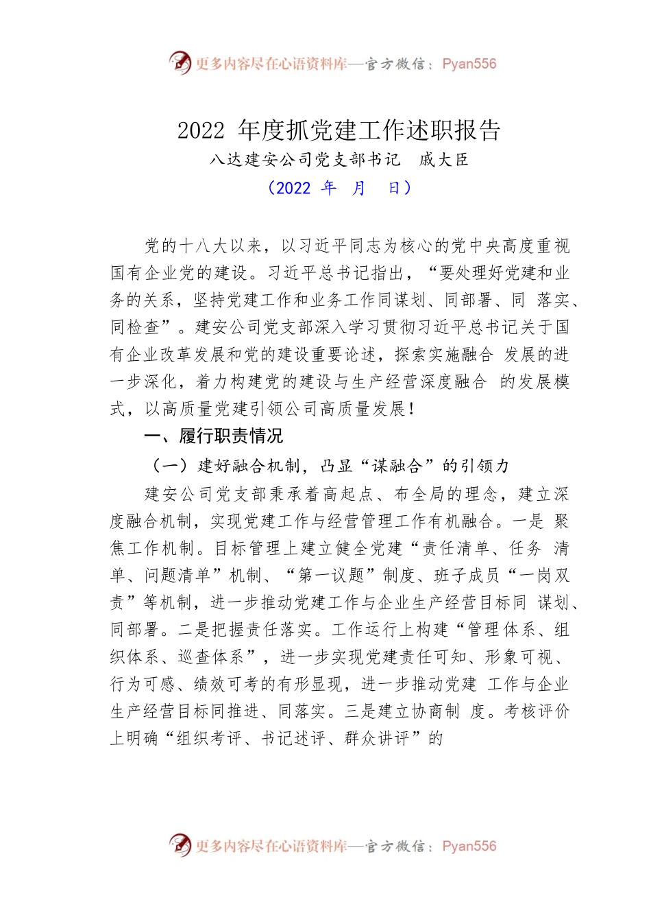 2022年度抓党建工作述职报告（公司党支部书记）.docx_第1页