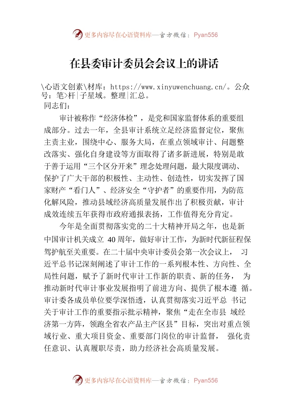 2023年在县委审计委员会会议上的讲话.docx_第1页