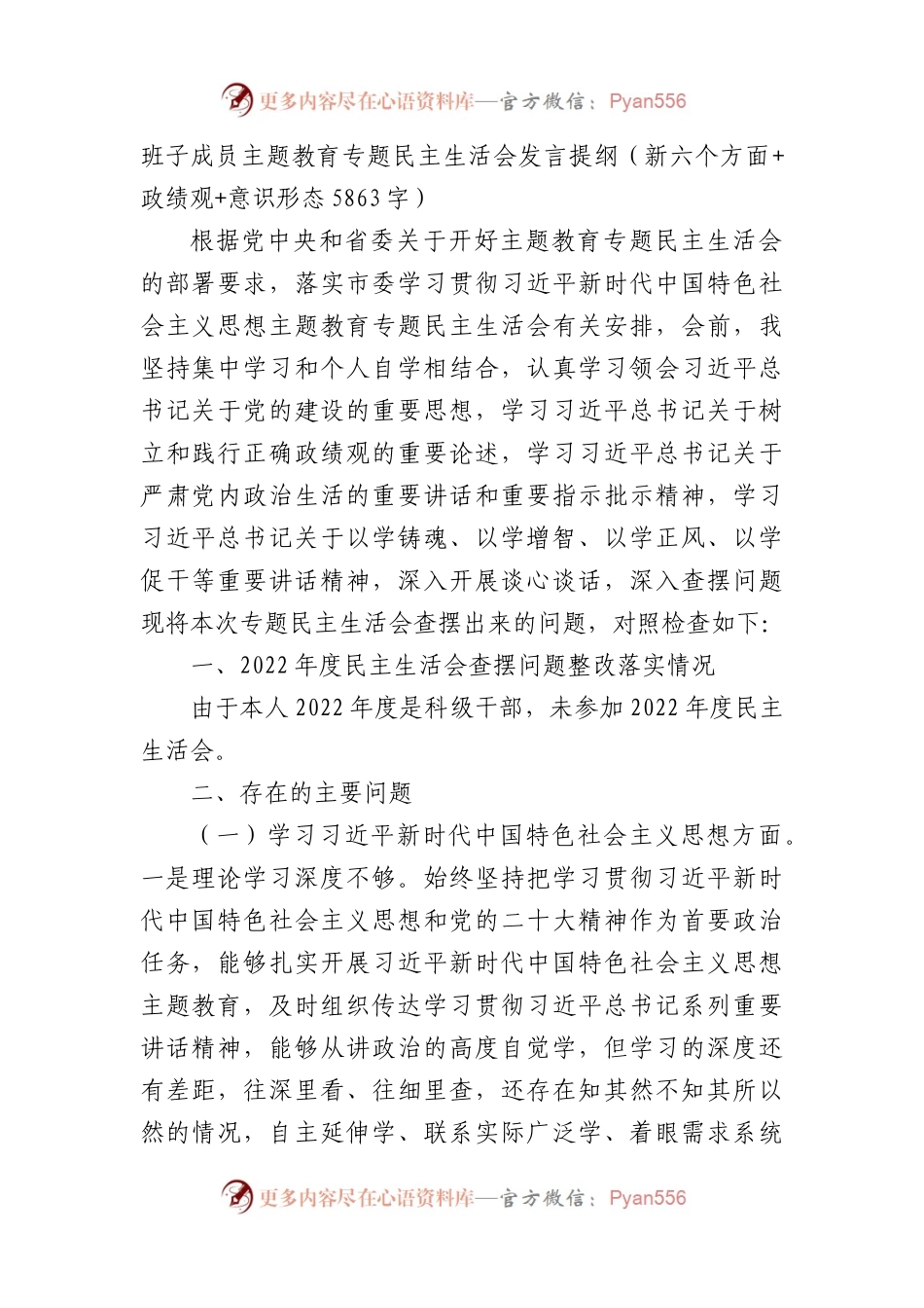 2023主题教育专题民主生活会发言提纲（践行宗旨等6个方面+政绩观+意识形态）.docx_第1页