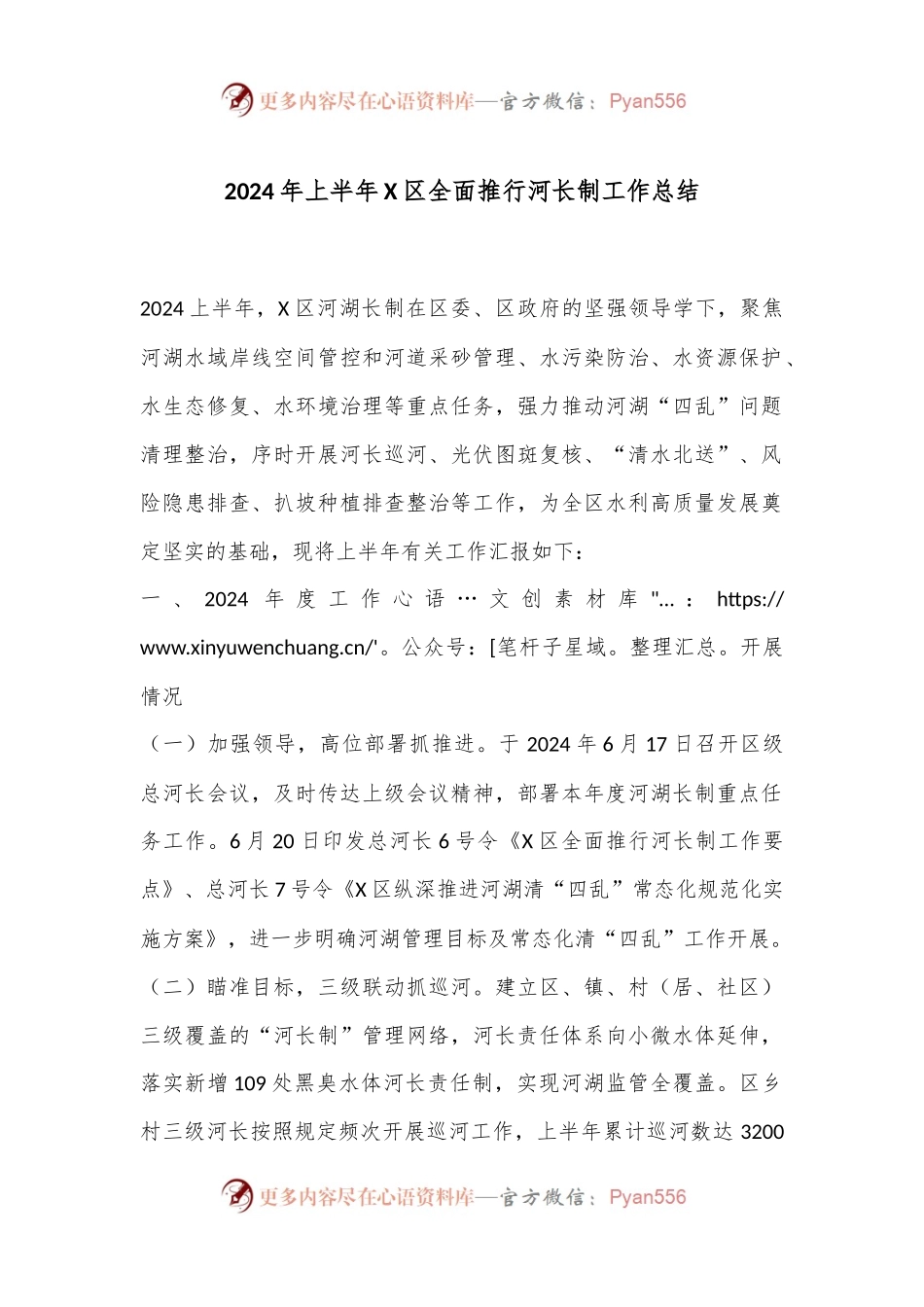 2024年上半年X区全面推行河长制工作总结.docx_第1页