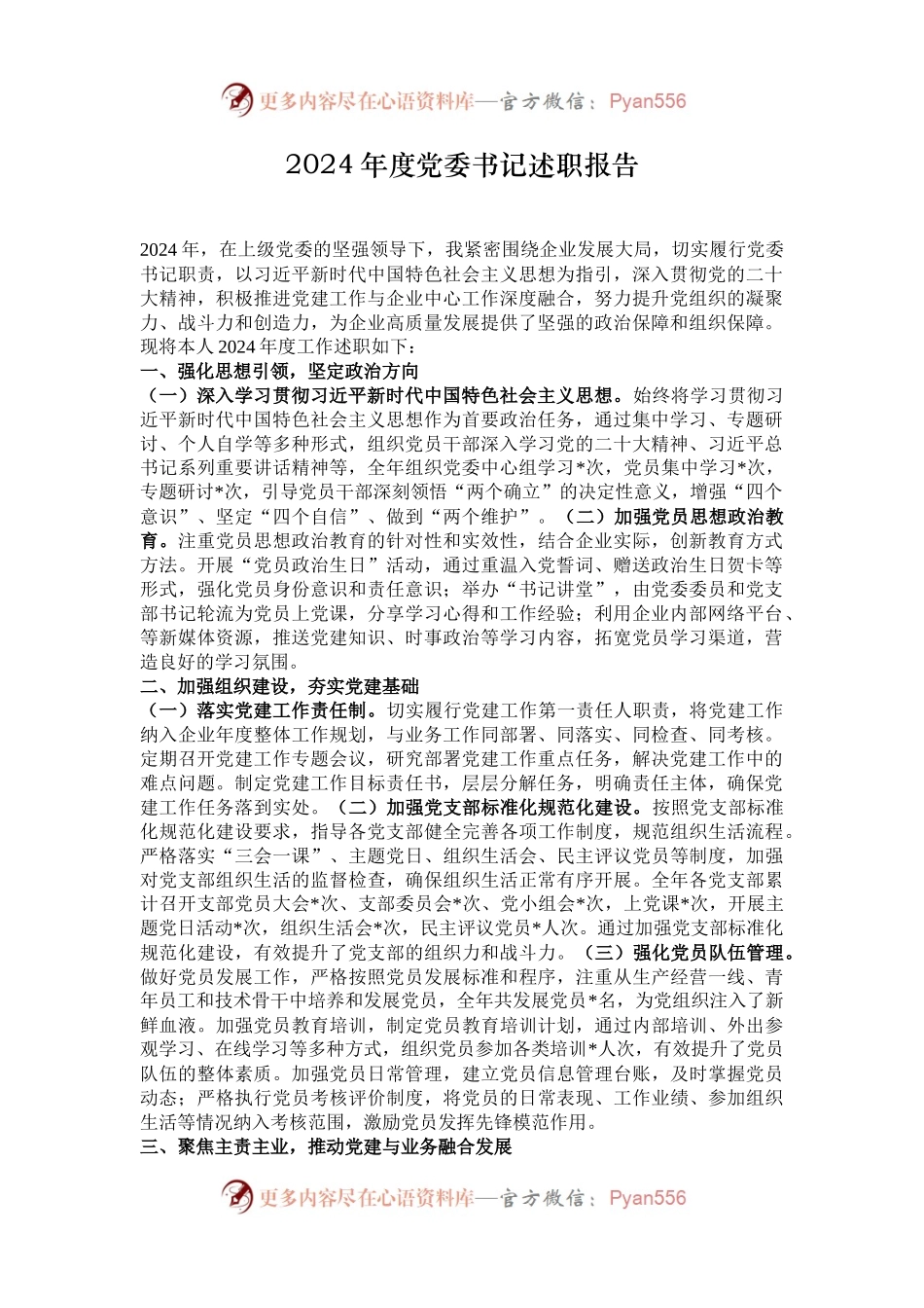 2024年度党委书记述职报告.docx_第1页