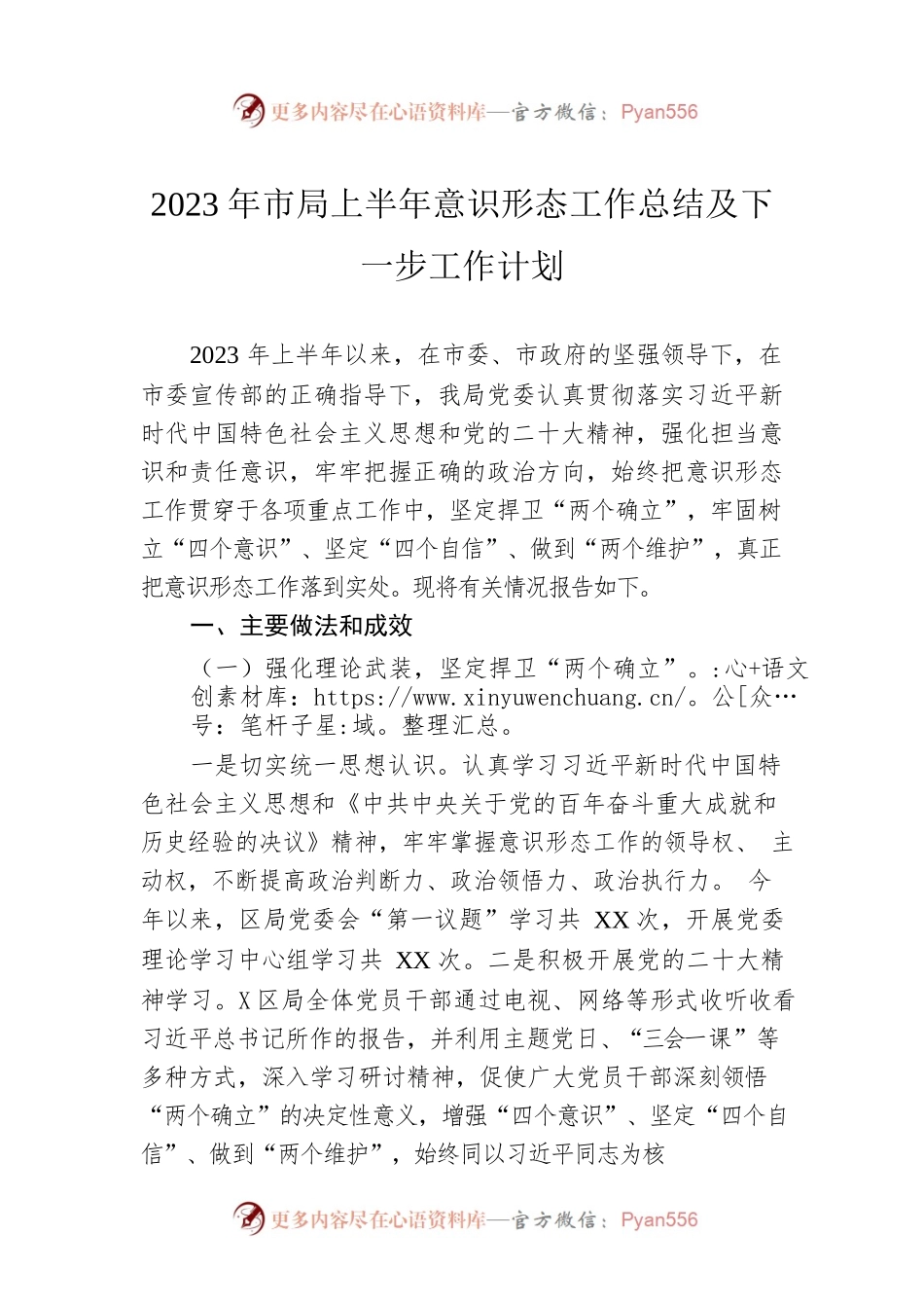 2023年市局上半年意识形态工作总结及下一步工作计划.docx_第1页
