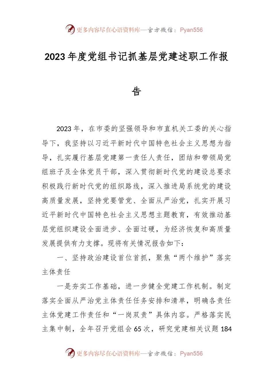 2023年度党组书记抓基层党建述职工作报告.docx_第1页