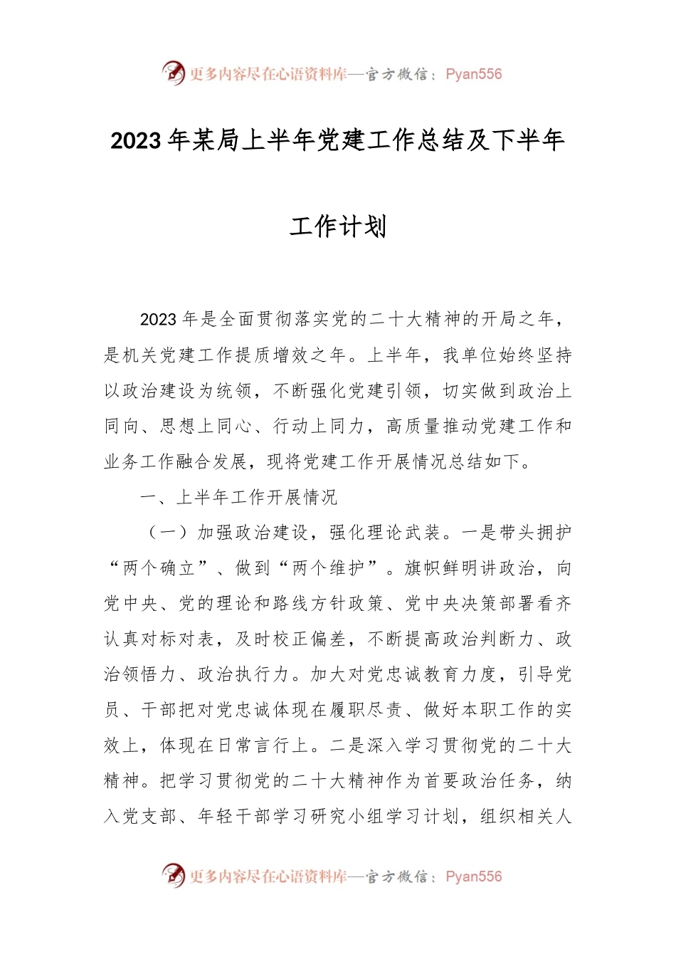 2023年某局上半年党建工作总结及下半年工作计划.docx_第1页