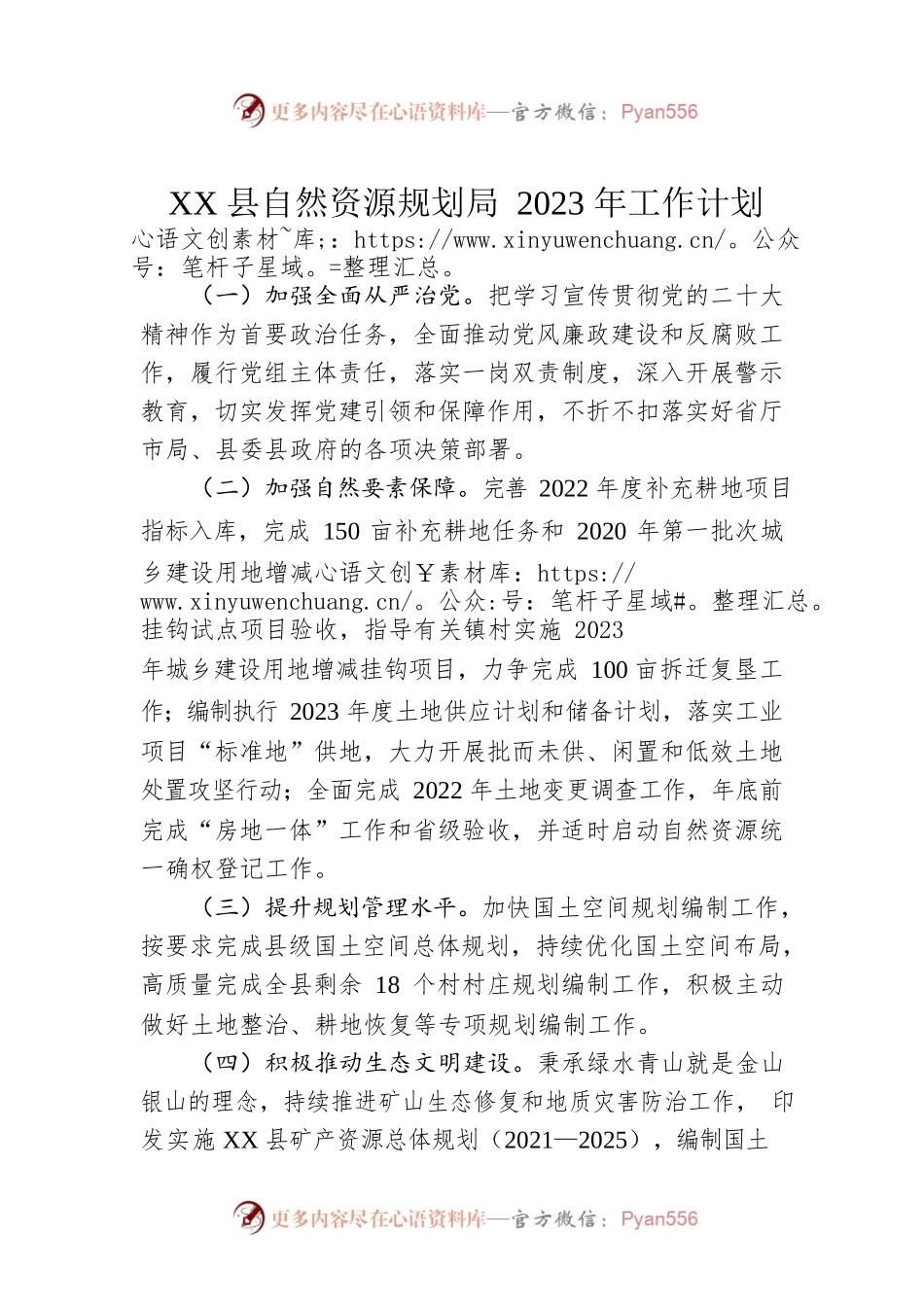 XX县自然资源规划局2023年工作计划.docx_第1页