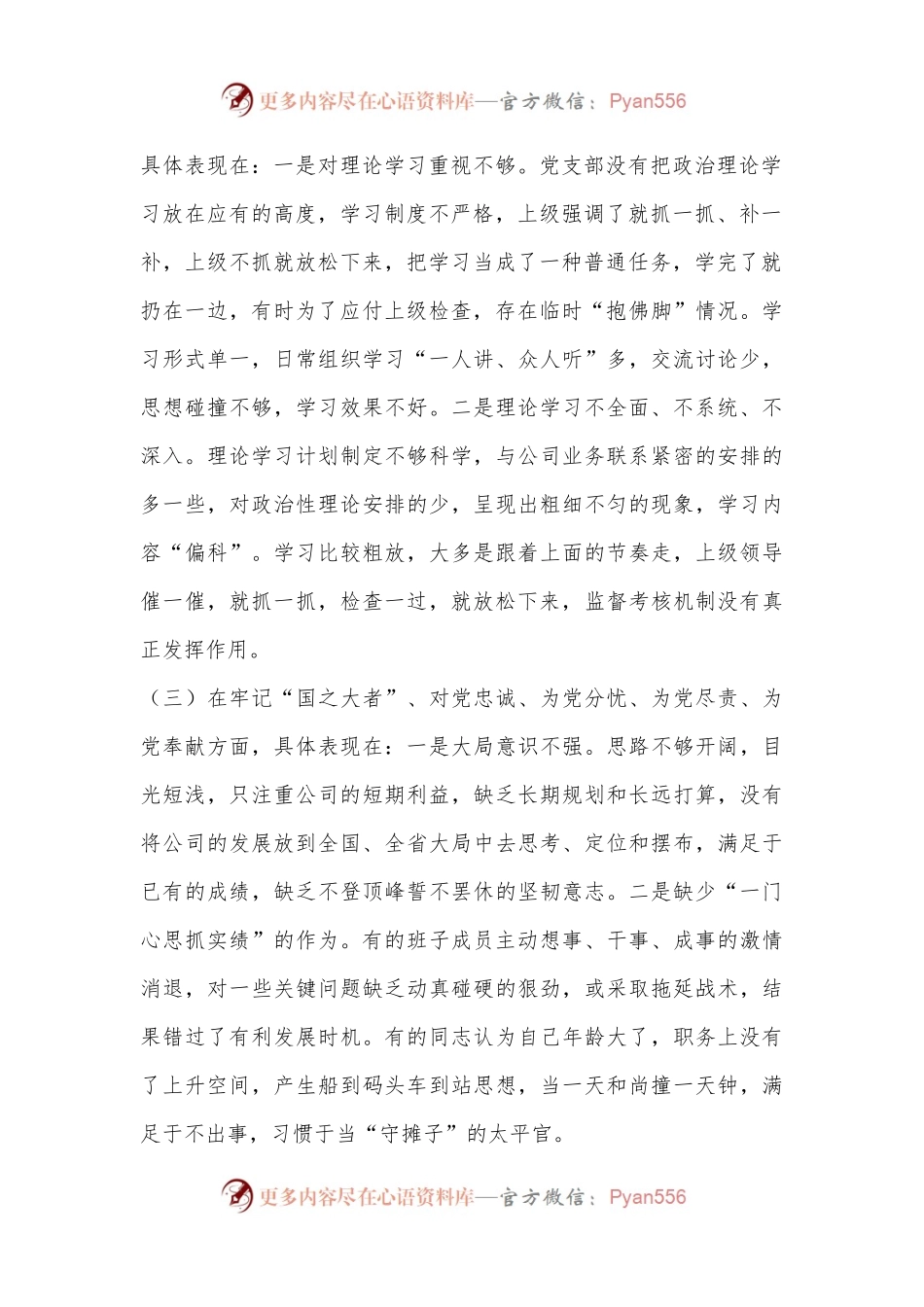 XXX国企公司党支部2022年度组织生活会班子对照检查材料.docx_第2页