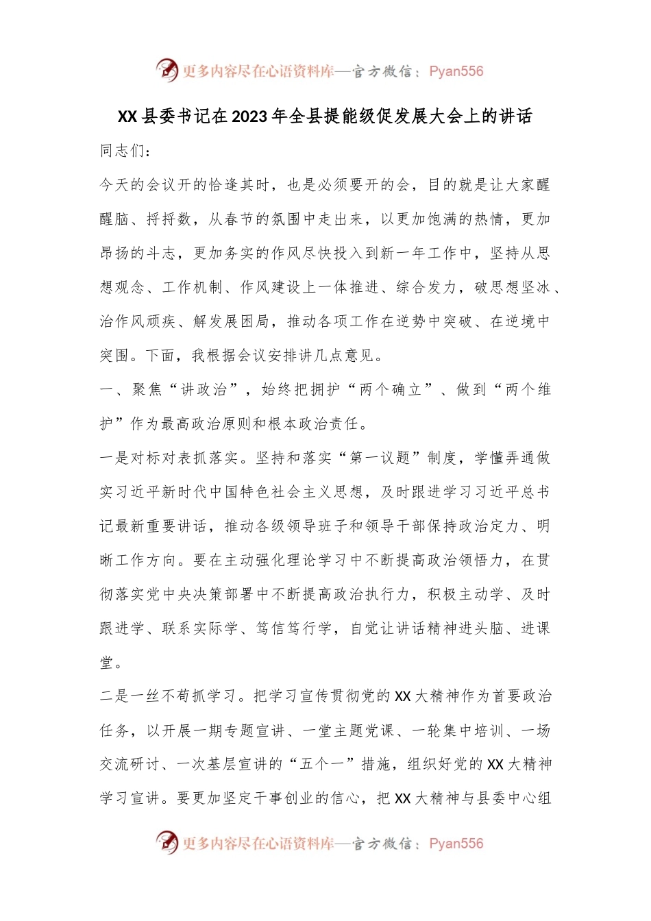 XX县委书记在2023年全县提能级促发展大会上的讲话.docx_第1页