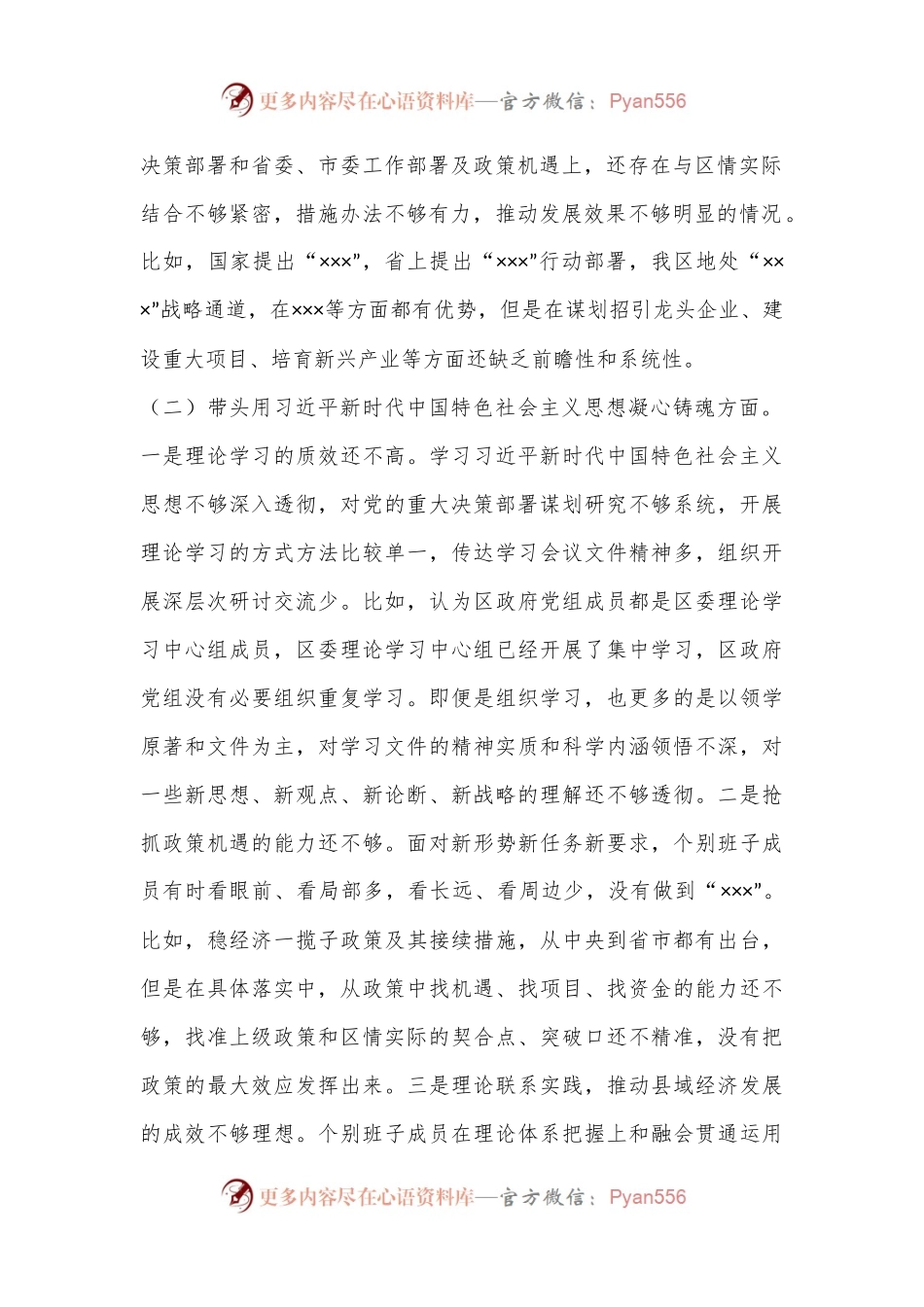 XX区人民政府党组2022年度民主生活会班子对照检查材料.docx_第2页