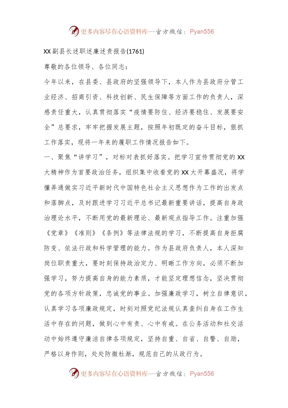 XX副县长述职述廉述责报告(1761).docx_第1页