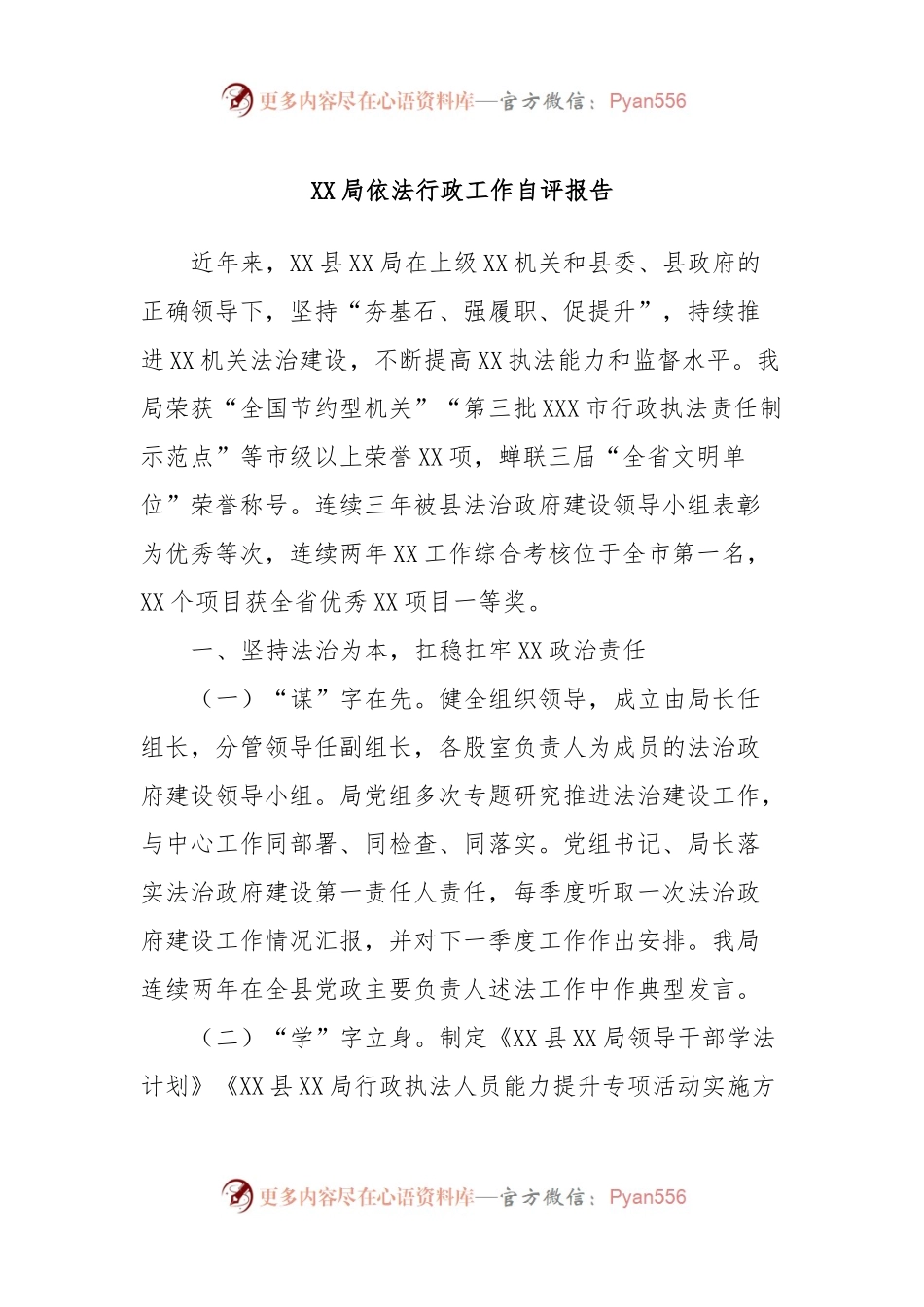 XX局依法行政工作自评报告.docx_第1页