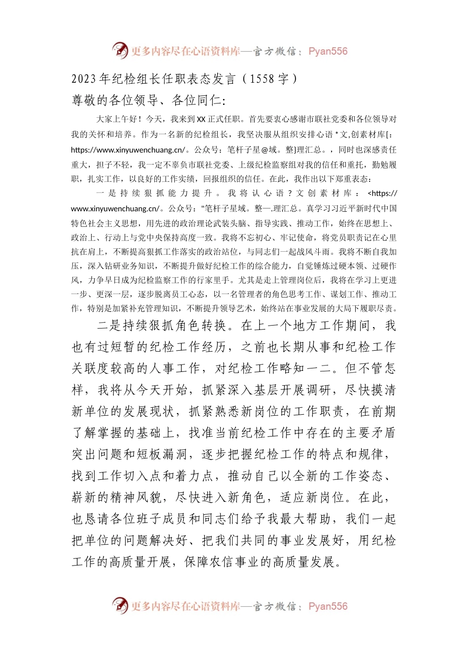 2023年纪检组长任职表态发言.docx_第1页