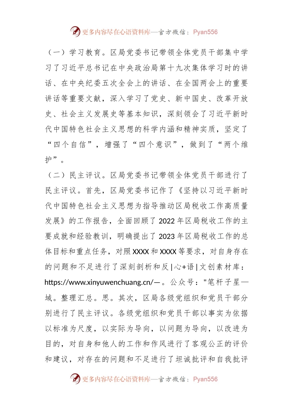 2023年的某区税务局组织生活会总结.docx_第2页