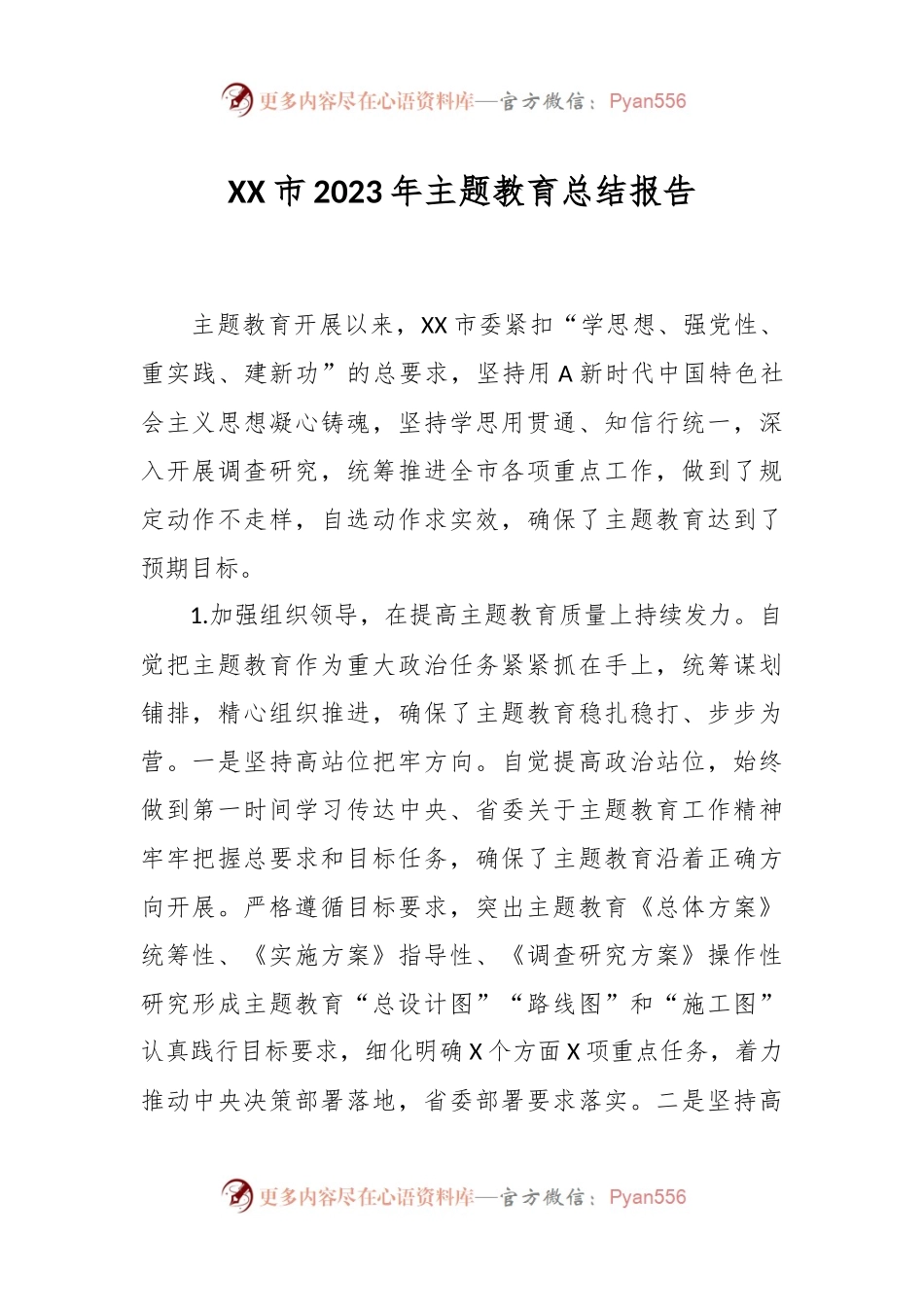 XX市2023年主题教育总结报告.docx_第1页