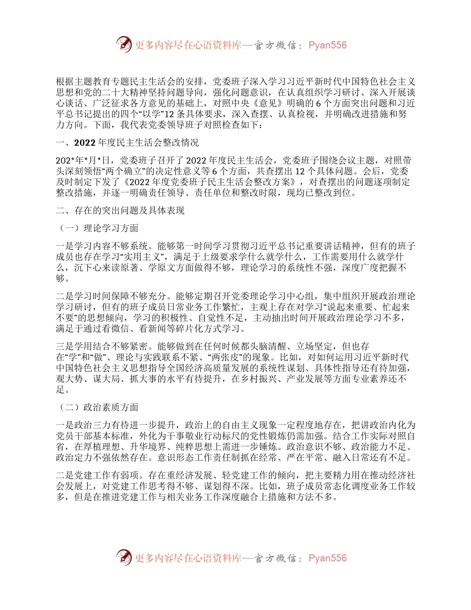 2023年第二批主题教育专题民主生活会领导班子对照检查检视剖析材料（新6个方面）.docx_第1页