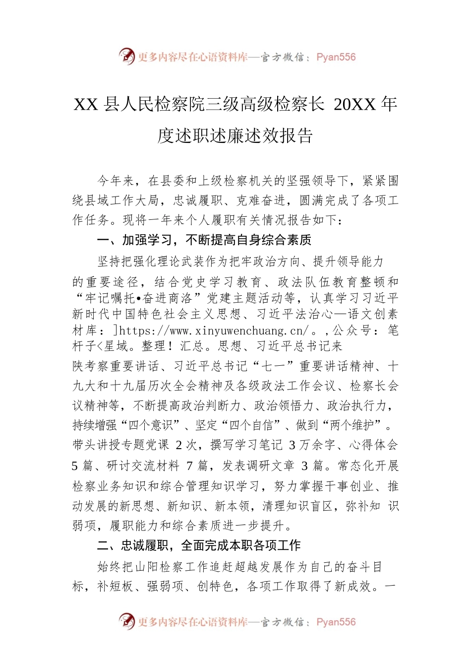 XX县人民检察院三级高级检察长20XX年度述职述廉述效报告（20220303）.docx_第1页