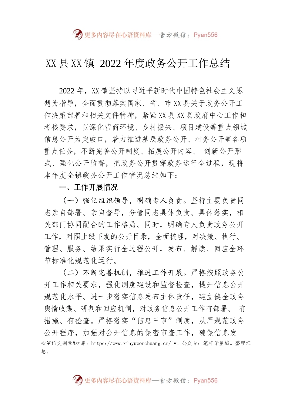 XXX镇2022年度政务公开工作总结（20221220）.docx_第1页
