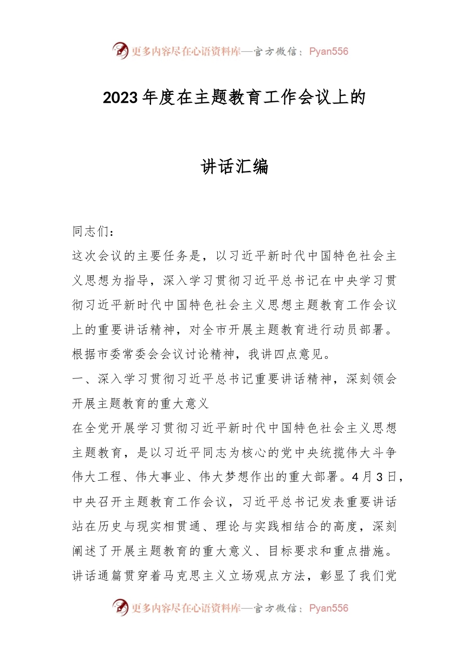 2023年度在主题教育工作会议上的讲话汇编.docx_第1页