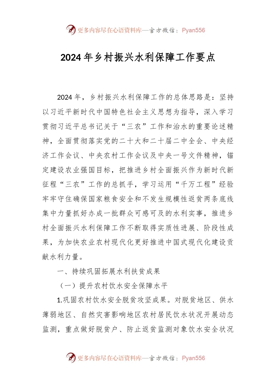 2024年乡村振兴水利保障工作要点.docx_第1页