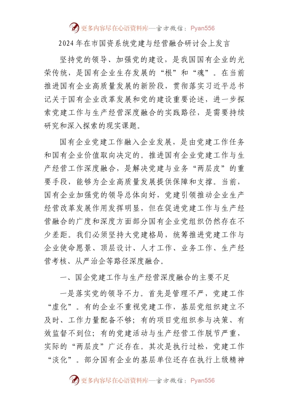 2024年市国资系统党建与经营融合研讨发言.docx_第1页