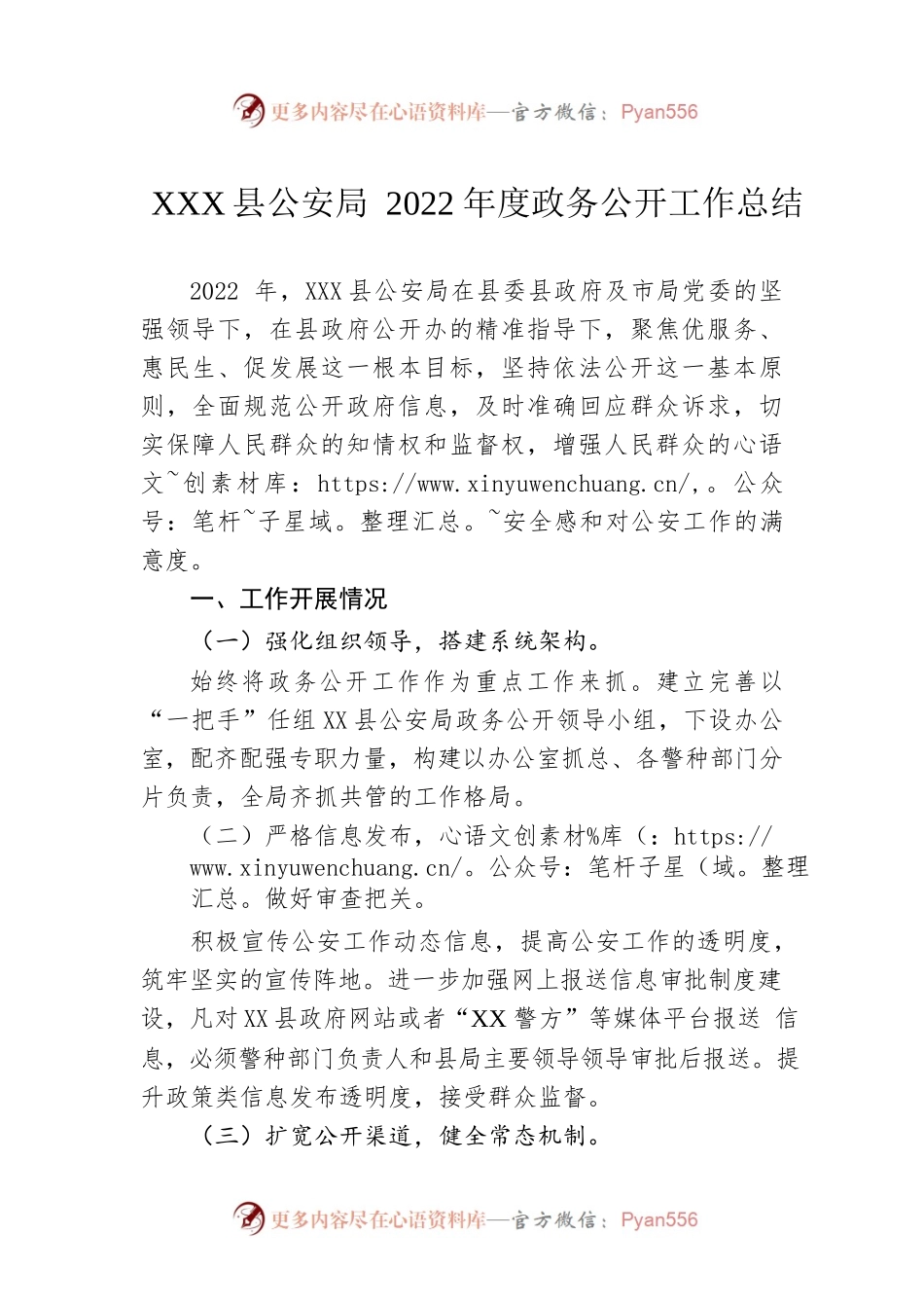 XX县公安局2022年度政务公开工作总结（20221220）.docx_第1页