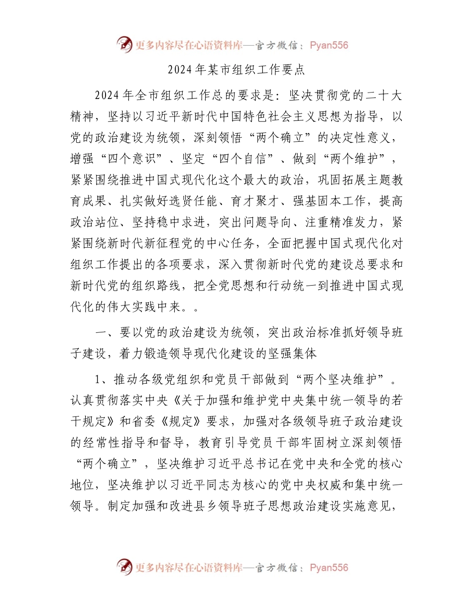 2024年某市组织工作要点.docx_第1页