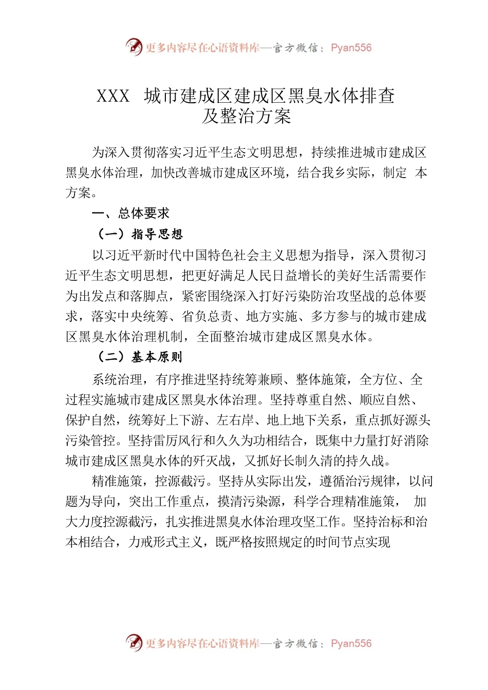 XXX城市建成区黑臭水体排查及整治方案.docx_第1页