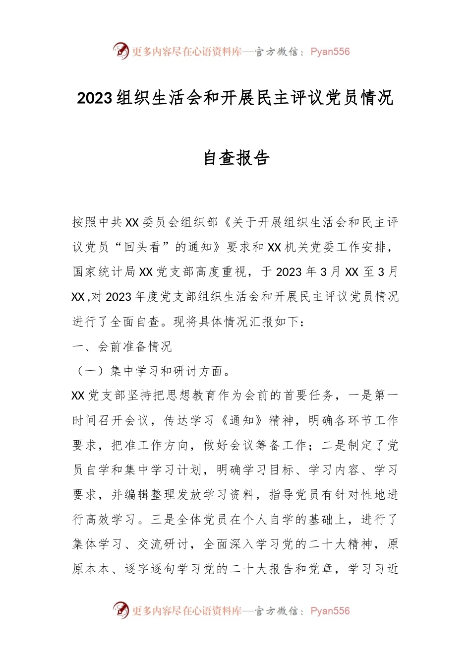 2023组织生活会和开展民主评议党员情况自查报告.docx_第1页