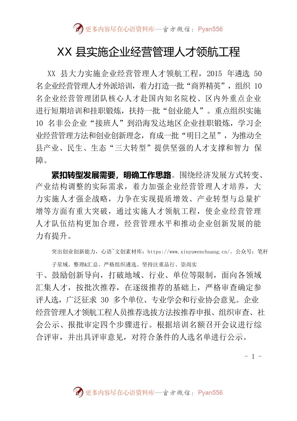 XX县实施企业经营管理人才领航工程.docx_第1页