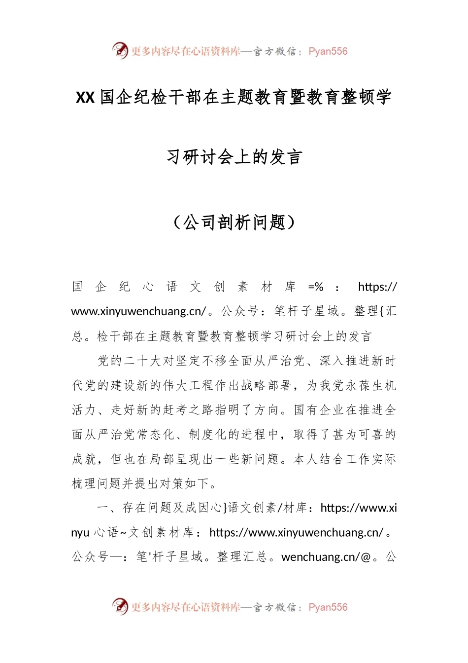 XX国企纪检干部在主题教育暨教育整顿学习研讨会上的发言（公司剖析问题）.docx_第1页