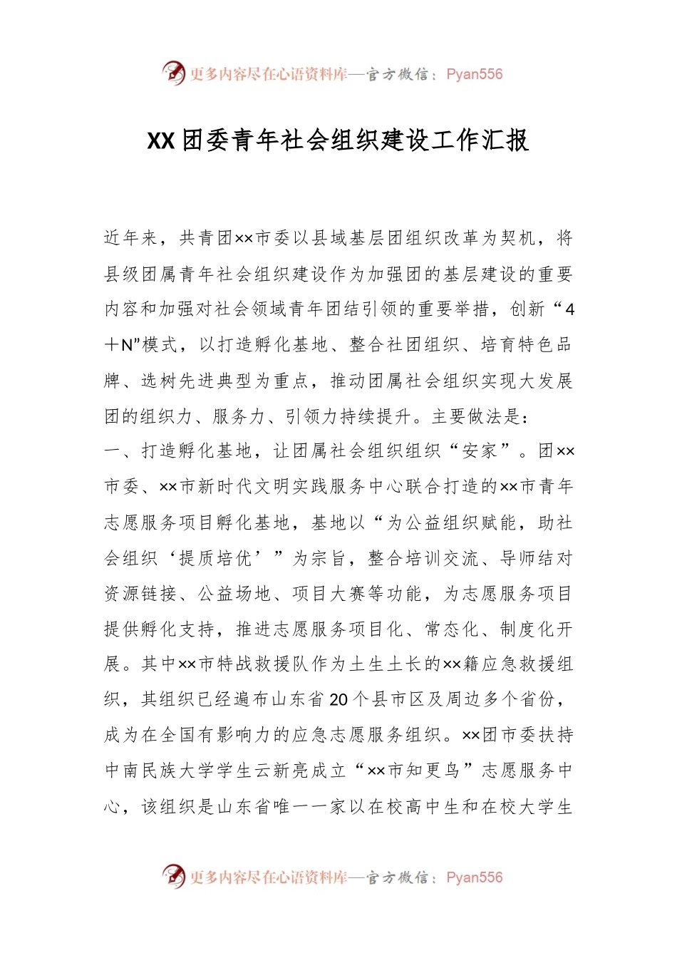 XX团委青年社会组织建设工作汇报.docx_第1页
